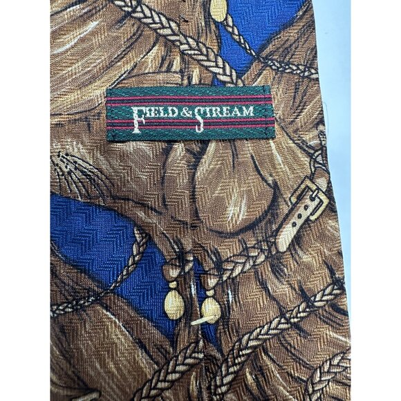 Field & Stream Brown & Blue Dog Print Silk Necktie - Picture 6 of 6